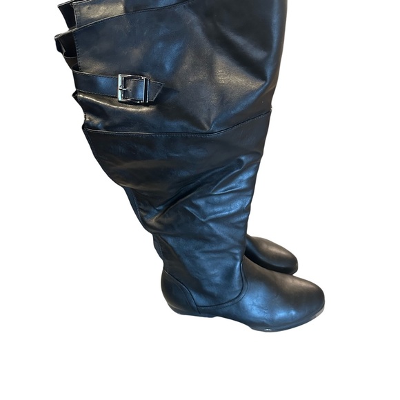 Avenue Black Knee-High Boots with Buckle 12W - Picture 2 of 8